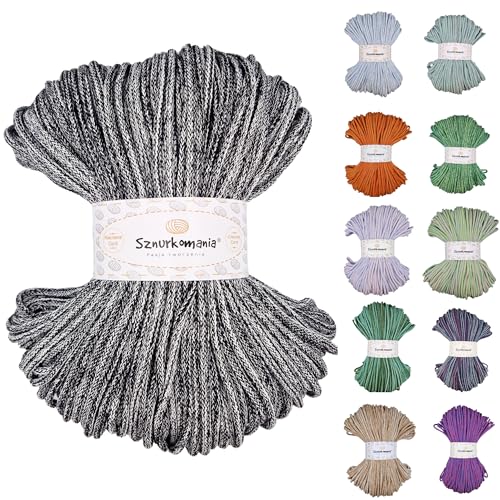 Sznurkomania, Geflochtene Baumwollkordel 5mm 100m, Farbmix, Häkelkordel, Makramee Kordel, Makramee Garn, Premium Garn, Makramee Seil, (Schlange) von Sznurkomania