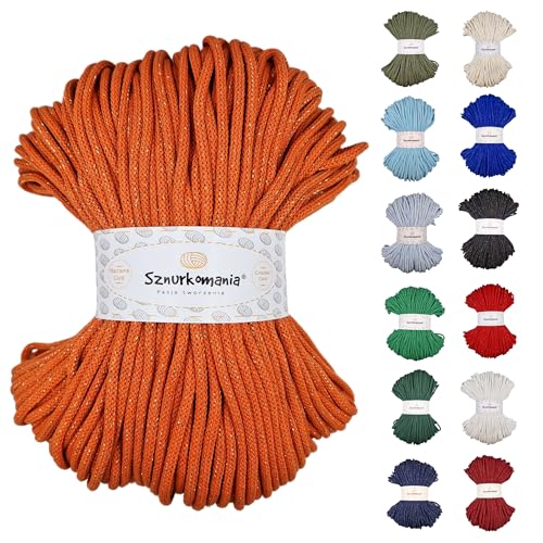 Kordel 5mm, 5mm Baumwollschnur 100 Meter, Glitzerschnur, glänzende Schnur, Makrameeschnur, Bastelschnur, Handtaschenschnur, Teppichschnur, Makramee-Wandschnur, (Kürbis mit Goldfaden) von Sznurkomania