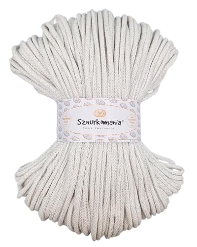 Kordel 5mm, 5mm Baumwollschnur 100 Meter, Glitzerschnur, glänzende Schnur, Makrameeschnur, Bastelschnur, Handtaschenschnur, Teppichschnur, Makramee-Wandschnur, (Weiß mit Silberfaden) von Sznurkomania