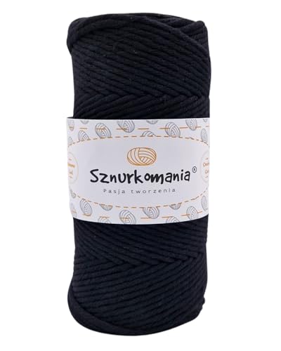 Makramee garn 3mm 100m 1ply, Viele Farben, Baumwollgarn, Baumwollkordel 3mm, Makrameekordel, Makramee Schnur, Baumwollschnur, Macrame Cord, Baumwollseil, Häkeln (Schwarz) von Sznurkomania