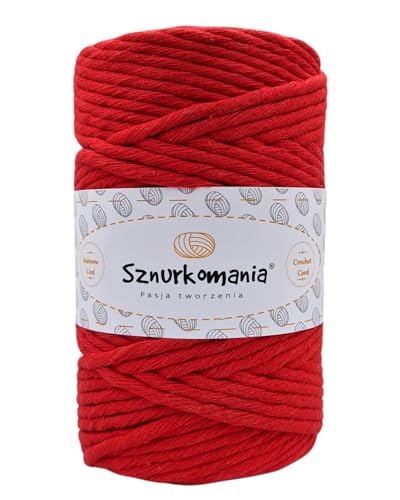 Makramee garn 5mm 100m 1ply, Viele Farben, Baumwollgarn, Baumwollkordel 5mm, Makrameekordel, Makramee Schnur, Baumwollschnur, Macrame Cord, Baumwollseil, Häkeln (Rot) von Sznurkomania