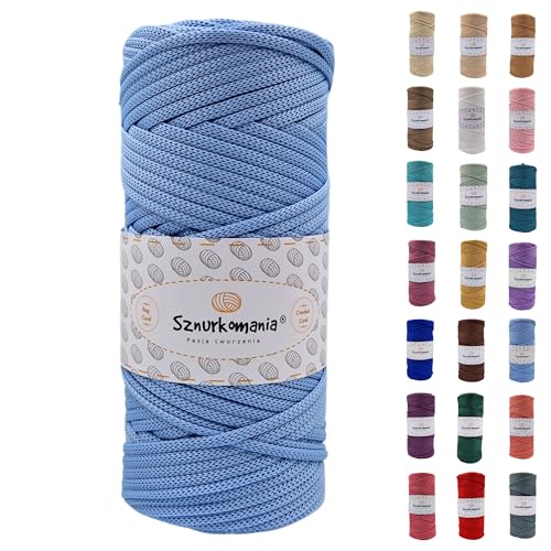 Polyesterkordel 5mm 100m, Viele Farbe, Flache Polyesterkordel, Häkelkordel, 5mm Makrameekordel, Makrameegarn, Polyestergarn, glänzende Kordel, Sznurkomania (Hellblau) von Sznurkomania