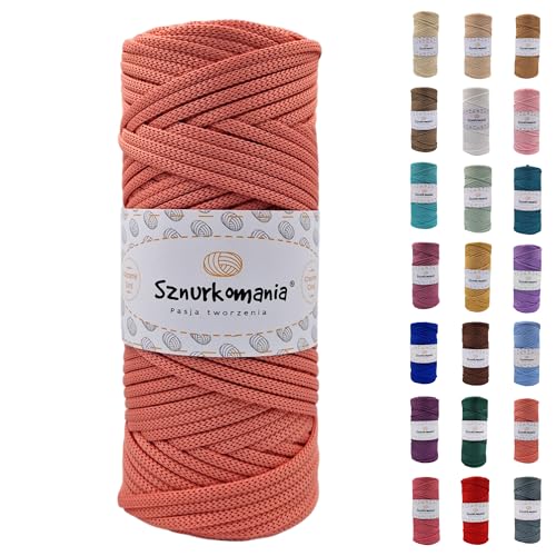 Polyesterkordel 5mm 100m, Viele Farbe, Flache Polyesterkordel, Häkelkordel, 5mm Makrameekordel, Makrameegarn, Polyestergarn, glänzende Kordel, Sznurkomania (Lachs) von Sznurkomania