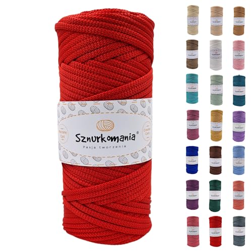 Polyesterkordel 5mm 100m, Viele Farbe, Flache Polyesterkordel, Häkelkordel, 5mm Makrameekordel, Makrameegarn, Polyestergarn, glänzende Kordel, Sznurkomania (Rot) von Sznurkomania