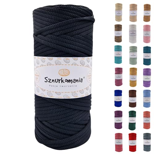 Polyesterkordel 5mm 100m, Viele Farbe, Flache Polyesterkordel, Häkelkordel, 5mm Makrameekordel, Makrameegarn, Polyestergarn, glänzende Kordel, Sznurkomania (Schwarz) von Sznurkomania