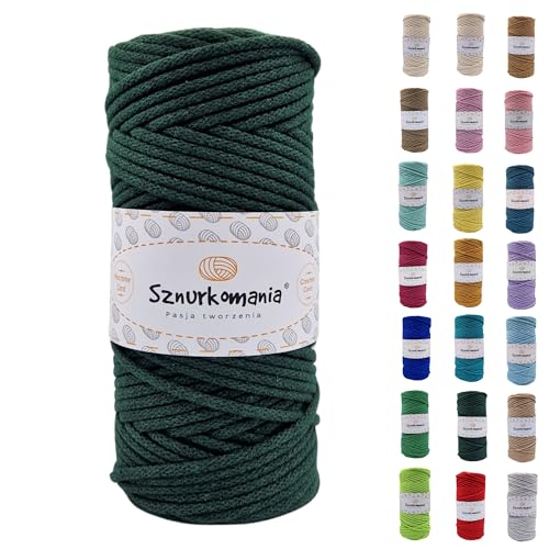 Sznurkomania, Baumwollkordel 3mm 100m, 46 Farben, Häkelkordel, Geflochten Baumwollkordel 3mm, Makramee Kordel, Makramee Garn, Premium Garn, Makramee Seil (Flaschengrün) von Sznurkomania