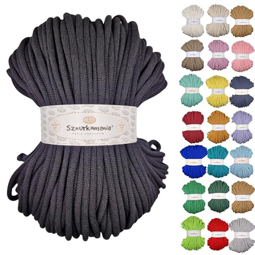 Sznurkomania, Baumwollkordel 9mm 100m, viele Farben, Makramee Garn, Baumwollgarn, geflochtene Baumwollkordel mit Kern, Makramee Kordel, Häkelkordel, Kordel 9mm, gehäkelte Tasche (Schwarz) von Sznurkomania