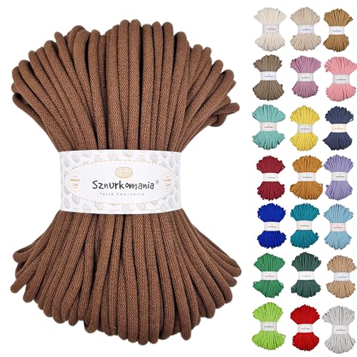 Sznurkomania, Baumwollkordel 9mm 50m, viele Farben, Makramee Garn, Baumwollgarn, geflochtene Baumwollkordel 9mm mit Kern, Häkelkordel, gehäkelte Tasche (Braun) von Sznurkomania