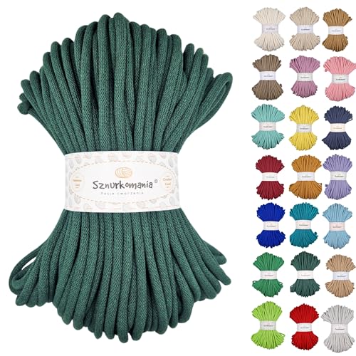 Sznurkomania, Baumwollkordel 9mm 50m, viele Farben, Makramee Garn, Baumwollgarn, geflochtene Baumwollkordel 9mm mit Kern, Häkelkordel, gehäkelte Tasche (Flaschengrün) von Sznurkomania