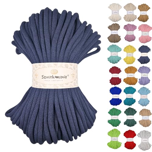 Sznurkomania, Baumwollkordel 9mm 50m, viele Farben, Makramee Garn, Baumwollgarn, geflochtene Baumwollkordel 9mm mit Kern, Häkelkordel, gehäkelte Tasche (Granate) von Sznurkomania