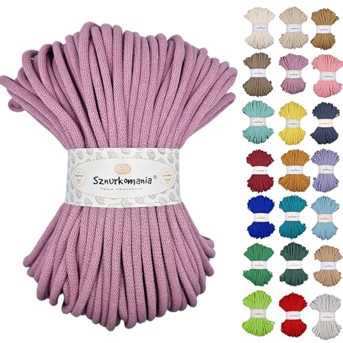 Sznurkomania, Baumwollkordel 9mm 50m, viele Farben, Makramee Garn, Baumwollgarn, geflochtene Baumwollkordel 9mm mit Kern, Häkelkordel, gehäkelte Tasche (Schmutzig Rosa) von Sznurkomania