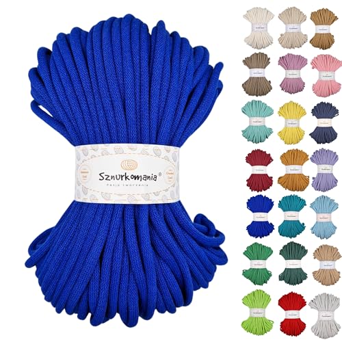 Sznurkomania, Baumwollkordel 9mm 50m, viele Farben, Makramee Garn, Baumwollgarn, geflochtene Baumwollkordel 9mm mit Kern, Makramee Kordel, Häkelkordel, gehäkelte Tasche (Kornblume) von Sznurkomania