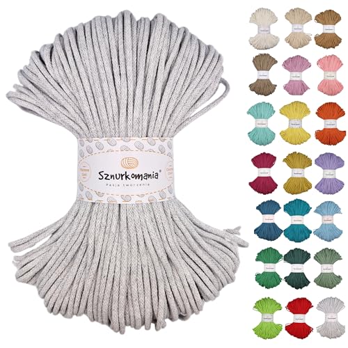 Sznurkomania, Geflochtene Baumwollkordel 3mm 100m, 46 Farben, Häkelkordel, Makramee Kordel, Premium Garn, Seil, (Hellgrau) von Sznurkomania