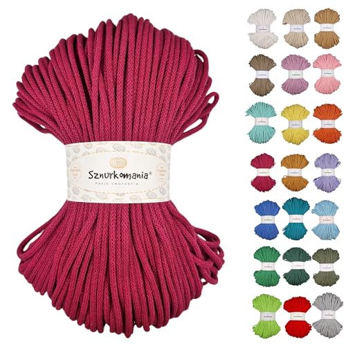 Sznurkomania, Geflochtene Baumwollkordel 5mm 100m, 46 Farben, Häkelkordel, Makramee Kordel, Makramee Garn, Premium Garn, Makramee Seil, (Bischofs) von Sznurkomania