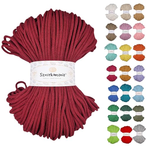 Sznurkomania, Geflochtene Baumwollkordel 5mm 100m, 46 Farben, Häkelkordel, Makramee Kordel, Makramee Garn, Premium Garn, Makramee Seil, (Claret) von Sznurkomania