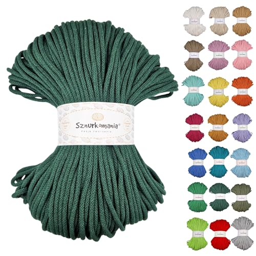 Sznurkomania, Geflochtene Baumwollkordel 5mm 100m, 46 Farben, Häkelkordel, Makramee Kordel, Makramee Garn, Premium Garn, Makramee Seil, (Flaschengrün) von Sznurkomania