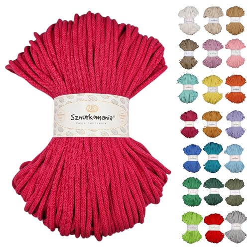 Sznurkomania, Geflochtene Baumwollkordel 5mm 100m, 46 Farben, Häkelkordel, Makramee Kordel, Makramee Garn, Premium Garn, Makramee Seil, (Fuchsie) von Sznurkomania