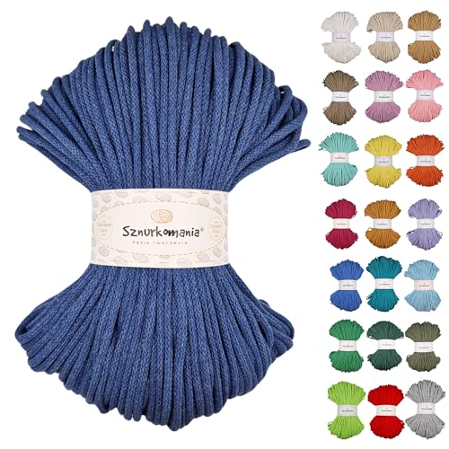 Sznurkomania, Geflochtene Baumwollkordel 5mm 100m, 46 Farben, Häkelkordel, Makramee Kordel, Makramee Garn, Premium Garn, Makramee Seil, (Jeans) von Sznurkomania