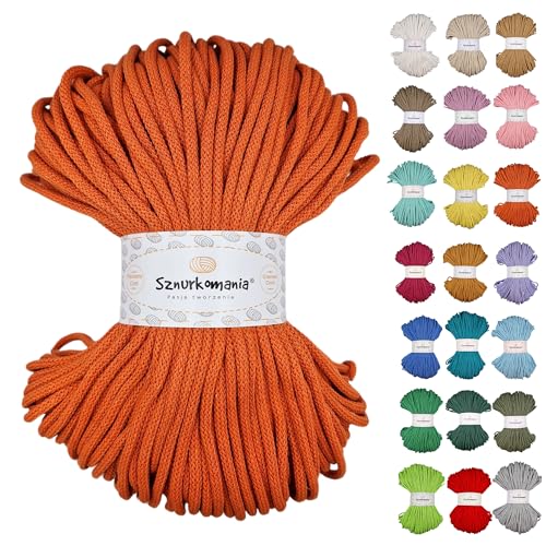 Sznurkomania, Geflochtene Baumwollkordel 5mm 100m, 46 Farben, Häkelkordel, Makramee Kordel, Makramee Garn, Premium Garn, Makramee Seil, (Kürbis) von Sznurkomania