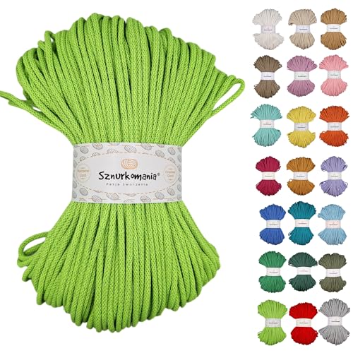 Sznurkomania, Geflochtene Baumwollkordel 5mm 100m, 46 Farben, Häkelkordel, Makramee Kordel, Makramee Garn, Premium Garn, Makramee Seil, (Limette) von Sznurkomania