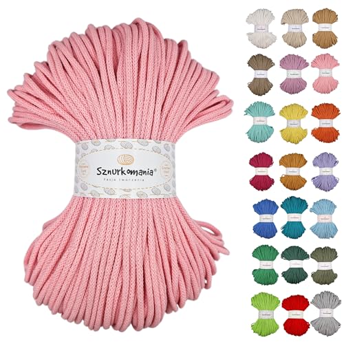 Sznurkomania, Geflochtene Baumwollkordel 5mm 100m, 46 Farben, Häkelkordel, Makramee Kordel, Makramee Garn, Premium Garn, Makramee Seil, (Puderrosa) von Sznurkomania