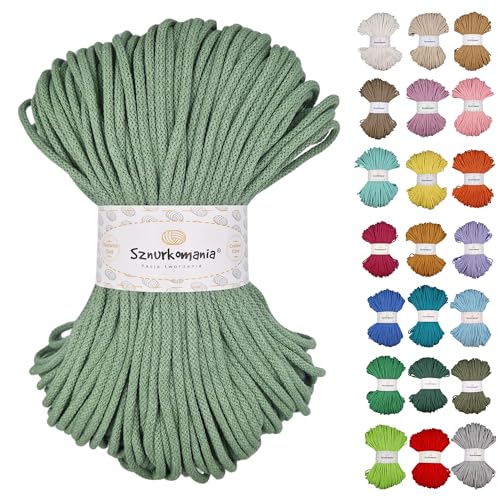Sznurkomania, Geflochtene Baumwollkordel 5mm 100m, 46 Farben, Häkelkordel, Makramee Kordel, Makramee Garn, Premium Garn, Makramee Seil, (Salbei) von Sznurkomania