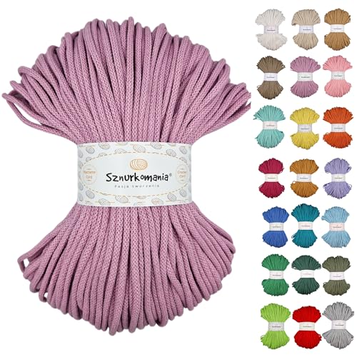 Sznurkomania, Geflochtene Baumwollkordel 5mm 100m, 46 Farben, Häkelkordel, Makramee Kordel, Makramee Garn, Premium Garn, Makramee Seil, (Schmutziges Rosa) von Sznurkomania