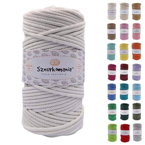 Sznurkomania, Geflochtene Baumwollkordel 5mm 100m, 46 Farben, Häkelkordel, Makramee Kordel, Makramee Garn, Premium Garn, Makramee Seil, (Weiss) von Sznurkomania