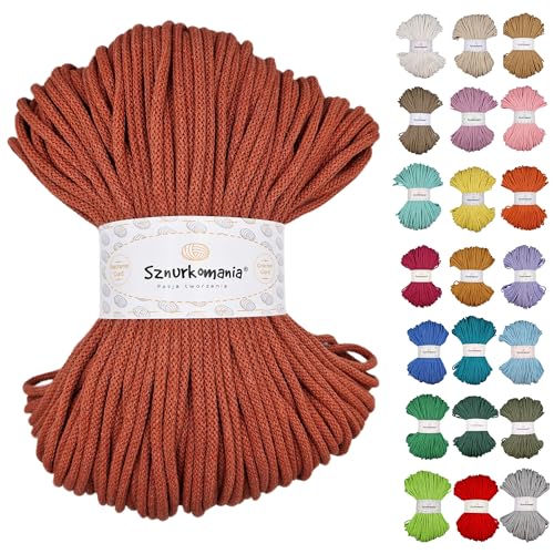 Sznurkomania, Geflochtene Baumwollkordel 5mm 100m, 46 Farben, Häkelkordel, Makramee Kordel, Makramee Garn, Premium Garn, Makramee Seil, (Ziegel) von Sznurkomania