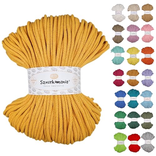 Sznurkomania, Geflochtene Baumwollkordel 5mm 100m, 46 Farben, Häkelkordel, Makramee Kordel, Premium Garn, Seil, (Gelb) von Sznurkomania