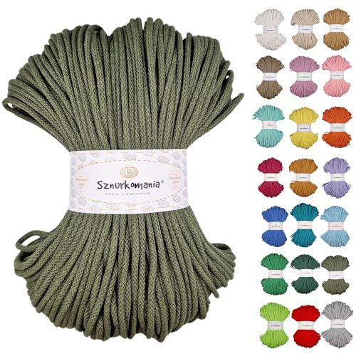 Sznurkomania, Geflochtene Baumwollkordel 5mm 100m, 46 Farben, Häkelkordel, Makramee Kordel, Premium Garn, Seil, (Khaki) von Sznurkomania
