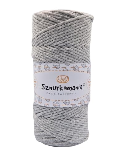 Sznurkomania, Makramee garn 3mm 100m 1ply, Viele Farben, Baumwollgarn, Baumwollkordel 3mm, Makrameekordel, Makramee Schnur, Baumwollschnur, Macrame Cord, Baumwollseil, Häkeln (Grau) von Sznurkomania