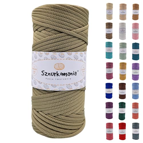 Sznurkomania, Polyesterkordel 5mm 100m, Viele Farbe, Flache Polyesterkordel, Häkelkordel, 5mm Makrameekordel, Makrameegarn, Polyestergarn, glänzende Kordel, (Dunkel Olive) von Sznurkomania