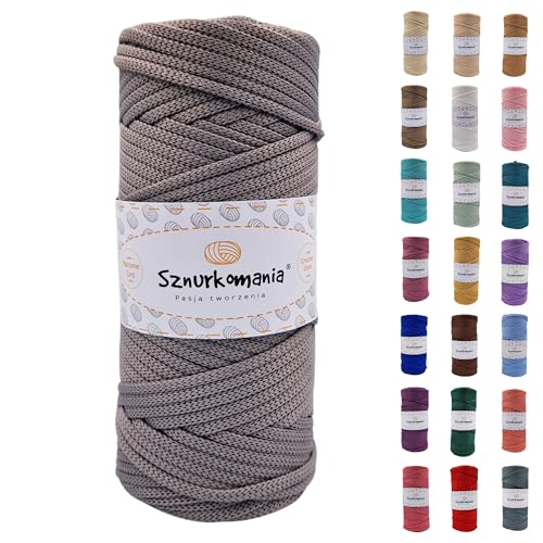 Sznurkomania, Polyesterkordel 5mm 100m, Viele Farbe, Flache Polyesterkordel, Häkelkordel, 5mm Makrameekordel, Makrameegarn, Polyestergarn, glänzende Kordel, (Grau) von Sznurkomania