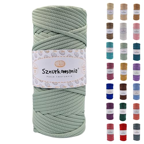Sznurkomania, Polyesterkordel 5mm 100m, Viele Farbe, Flache Polyesterkordel, Häkelkordel, 5mm Makrameekordel, Makrameegarn, Polyestergarn, glänzende Kordel, (Hell Olive) von Sznurkomania