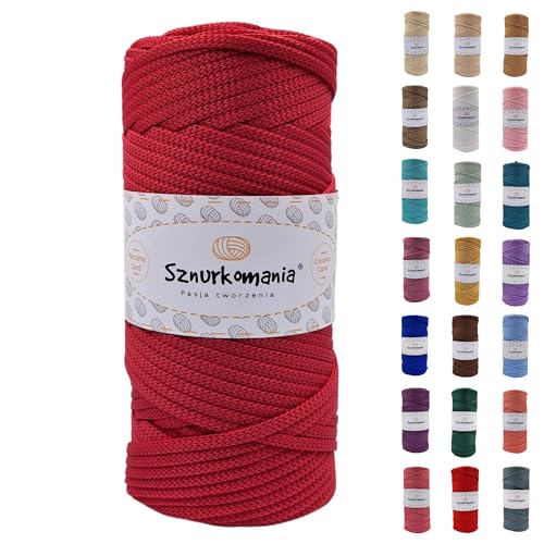 Sznurkomania, Polyesterkordel 5mm 100m, Viele Farbe, Flache Polyesterkordel, Häkelkordel, 5mm Makrameekordel, Makrameegarn, Polyestergarn, glänzende Kordel, (Himbeere) von Sznurkomania