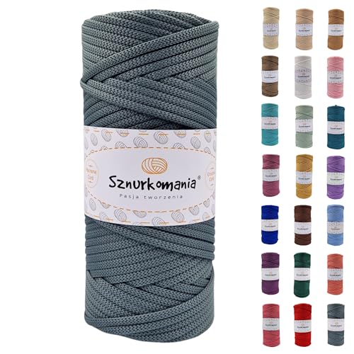 Sznurkomania, Polyesterkordel 5mm 100m, Viele Farbe, Flache Polyesterkordel, Häkelkordel, 5mm Makrameekordel, Makrameegarn, Polyestergarn, glänzende Kordel, (Salbei) von Sznurkomania