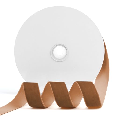 Szoyeay Braunes Samtband, 2,5 cm x 20 m, für Geschenkverpackungen, Weihnachts-/Hochzeitsdekoration, Haar- und Mode-Accessoires (Braun, 2,5 cm) von Szoyeay