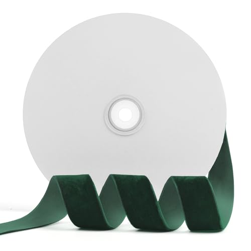 Szoyeay Dunkelgrünes Samtband, 2,5 cm x 20 m, für Geschenkverpackungen, Weihnachts-/Hochzeitsdekoration, Haar- und Mode-Accessoires (Dunkelgrün, 2,5 cm) von Szoyeay