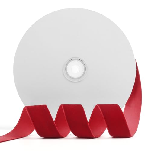 Szoyeay Rotes Samtband, 2,5 cm x 20 m, für Geschenkverpackungen, Weihnachts-/Hochzeitsdekoration, Haar- und Mode-Accessoires (Rot, 2,5 cm) von Szoyeay