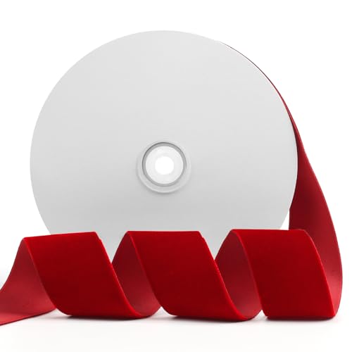 Szoyeay Rotes Samtband, 3,8 cm x 20 m, für Geschenkverpackungen, Weihnachts-/Hochzeitsdekoration, Haar- und Mode-Accessoires (Rot, 3,8 cm) von Szoyeay
