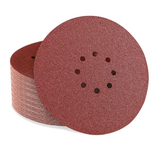 50 Stück Schleifpapier 225mm Klett 8 Loch – 5 Körnungen (P60/80/120/180/240) – Schleifscheiben Schleifblätter 225mm für Trockenbauschleifer Deckenschleifer von Sztaoip