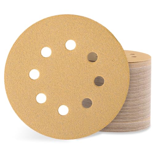 Sztaoip 100 Stück Schleifpapier 125mm Klett, 120 Körnung Schleifscheiben Schleifblätter Set mit 8 Loch für Exzenterschleifer Holz Metall Farbe von Sztaoip