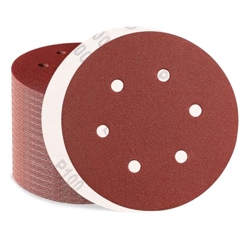 Sztaoip 100 Stück Schleifpapier 150mm Klett, Körnung 100 Profi Exzenterschleifer Schleifscheiben Set mit 6 Loch für Holz Metall und Lack von Sztaoip