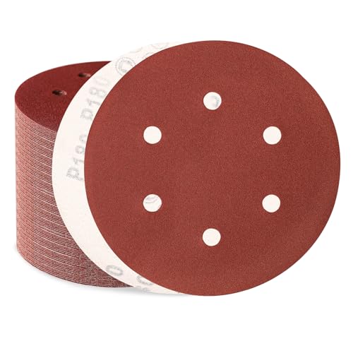 Sztaoip 100 Stück Schleifpapier 150mm Klett, Körnung 180 Profi Exzenterschleifer Schleifscheiben Set mit 6 Loch für Holz Metall und Lack von Sztaoip