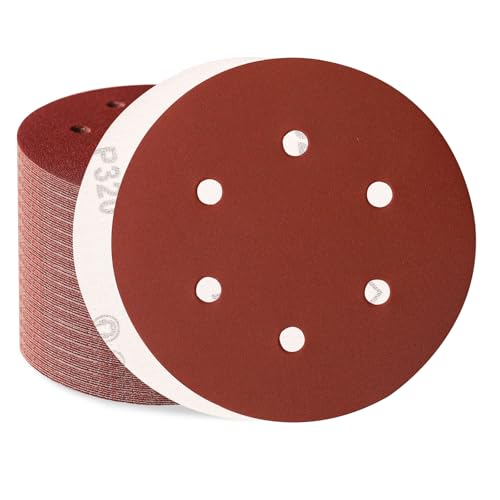 Sztaoip 100 Stück Schleifpapier 150mm Klett, Körnung 320 Profi Exzenterschleifer Schleifscheiben Set mit 6 Loch für Holz Metall und Lack von Sztaoip