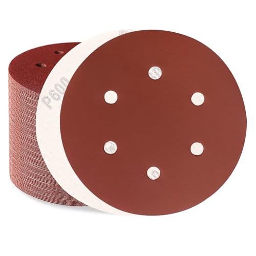 Sztaoip 100 Stück Schleifpapier 150mm Klett, Körnung 600 Profi Exzenterschleifer Schleifscheiben Set mit 6 Loch für Holz Metall und Lack von Sztaoip