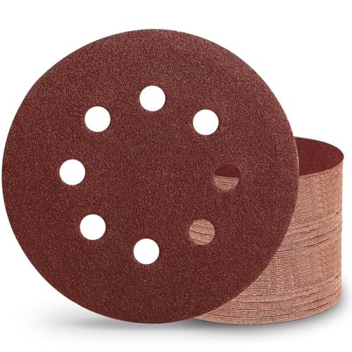 Sztaoip 100 Stück Schleifscheiben 125mm Klett, 100 Körnung 125 Schleifpapier 8 Loch Schleifblätter Runde Exzenterschleifpapier von Sztaoip