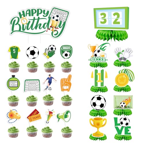 23-teiliges Set von Premium-Fußball-Geburtstags-Waben-Center-Dekorationen-Themeneinsätzen – 3D-Tischdekorationen für Sportpartys, perfekt für Jungen und Fußballfans 23-teiliges Set von Premium-Fußball-Geburtstags-Waben-Center-Dekorationen-Themeneinsätzen – 3D-Tischdekorationen für Sportpartys, perfekt für Jungen und Fußballfans von Sztqqing