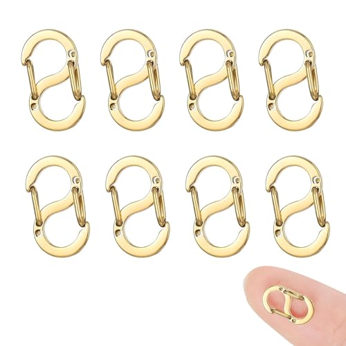8 Stück Edelstahl Doppelt öffnende S - Lock Verschlüsse - Mini Karabiner für Armband & Halsketten DIY,12mm,Antirutsch & Stabil (Gold) von Sztqqing